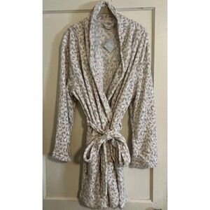 NWT Ulta Beauty Pink Gray Leopard Print Robe Women’s Size L/XL Soft Cozy Lounge